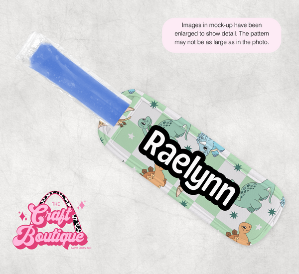 Green Checkered Dinosaur Popsicle Koozie