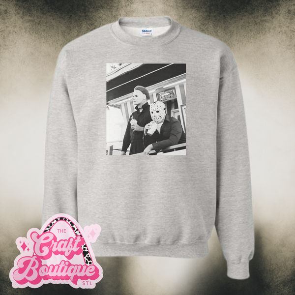Vintage Wash Horror Milkshake Buddies Printed Sweatshirt - Heather Ash Gray