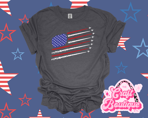 Patriotic Planes Printed T-Shirt - Heathered Dark Gray