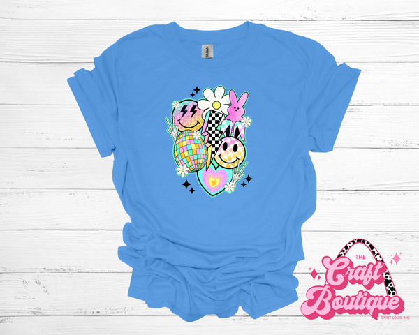 Retro Easter Collage Printed Tee - Medium Blue