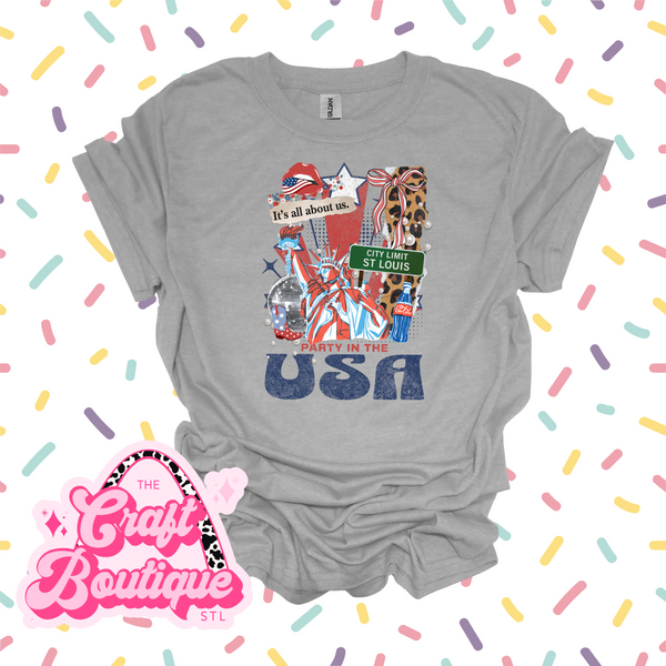 It's All About Us Patriotic Saint Louis Printed Tee - Heather Light Gray