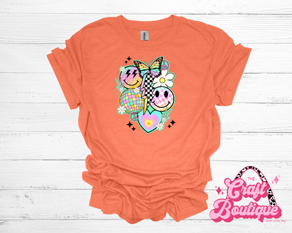 Retro Spring Collage Printed Tee - Heathered Orange