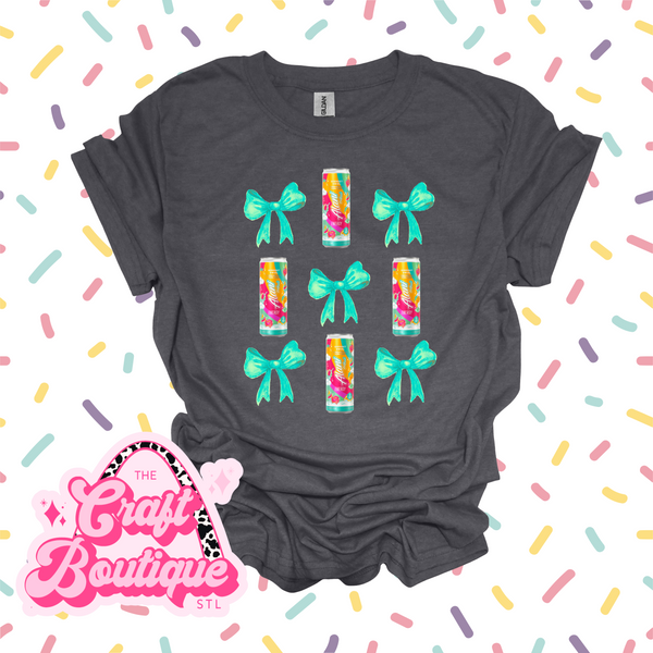 Sherbet Energy Drink Bows Printed Tee - Heather Dark Gray