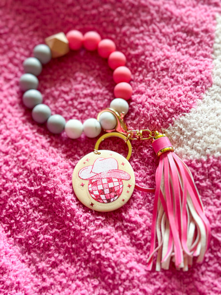 Pink Disco Cowgirl Silicone Bead Wristlet