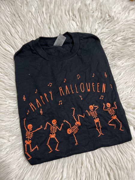 S happy halloween dancing skeletons tshirt - black HEAVY COTTON