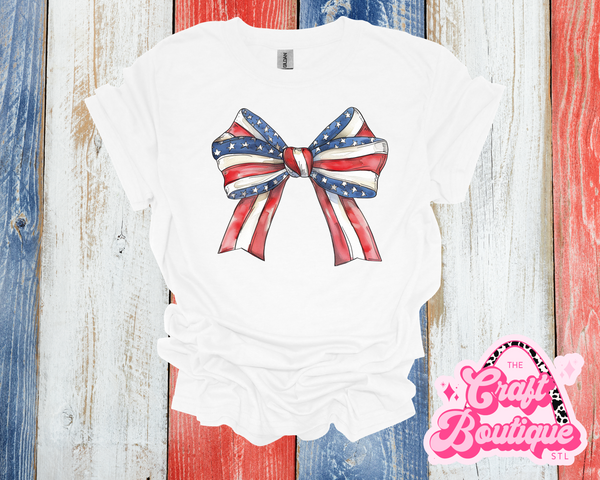 Patriotic Large Coquette Bow Printed Tee - White