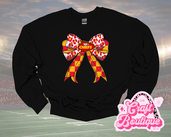 KC Football Leopard Checkered Bow Printed Sweatshirt - Black