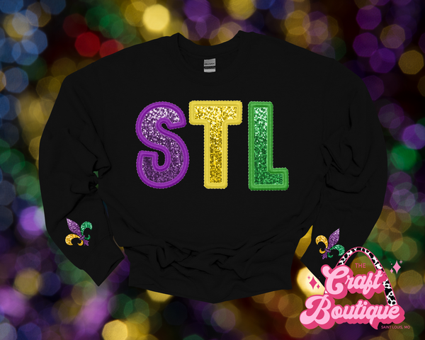 STL Mardi Pardi Faux Sequin Black Sweatshirt
