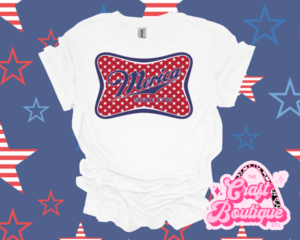 Beer Inspired Merica Logo Printed T-Shirt - White