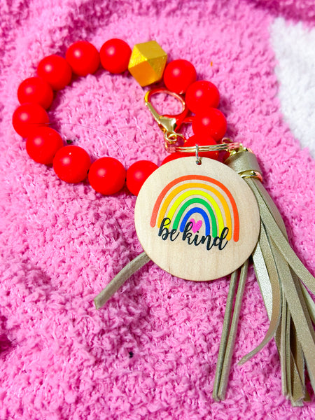 Red Be Kind Rainbow Silicone Bead Wristlet