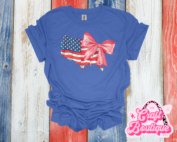 United States Coquette Bow Printed Tee - Heather Royal Blue