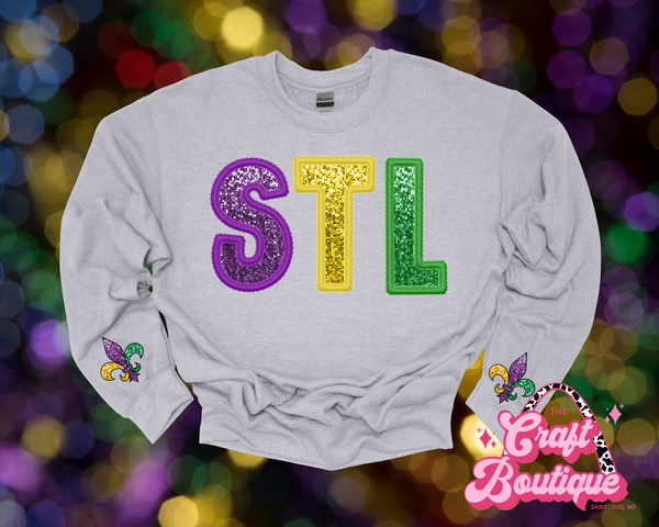 STL Mardi Pardi Faux Sequin Gray Sweatshirt