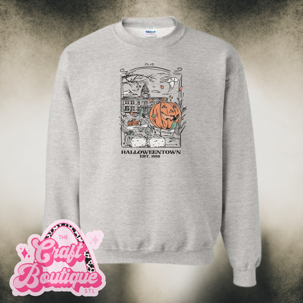 Vintage Wash The Town of Halloween Printed Sweatshirt - Heather Ash Gray