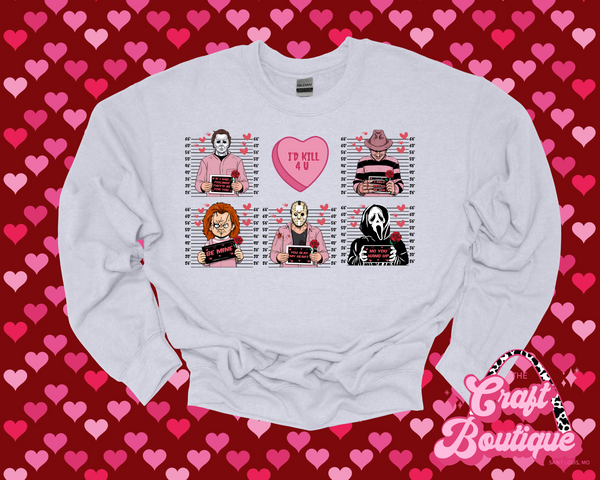 I'd Kill 4 U Horror Printed Sweatshirt - Ash