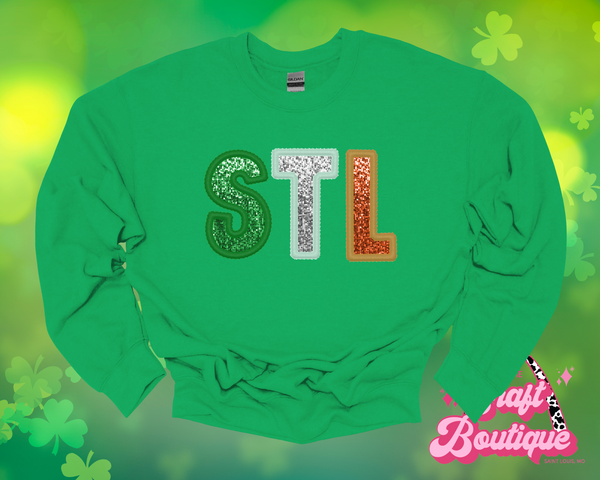 Irish Flag STL Faux Sequin Printed Sweatshirt - Green