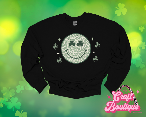 Vintage Leopard Smiley Printed Sweatshirt - Black