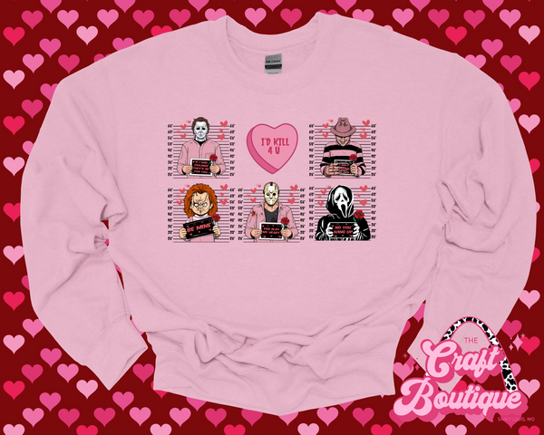 I'd Kill 4 U Horror Printed Sweatshirt - Pink