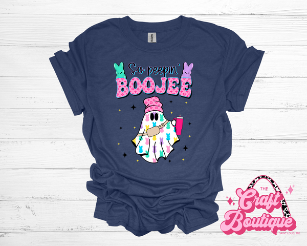 So Peepin' Boujee Printed Tee - Heathered Navy Blue