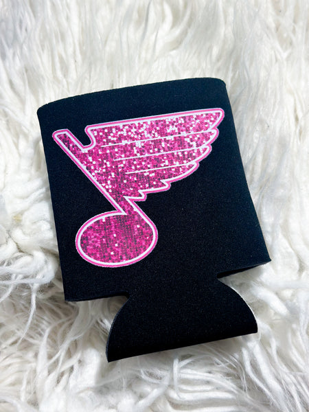 Pink on Black Blues Koozie
