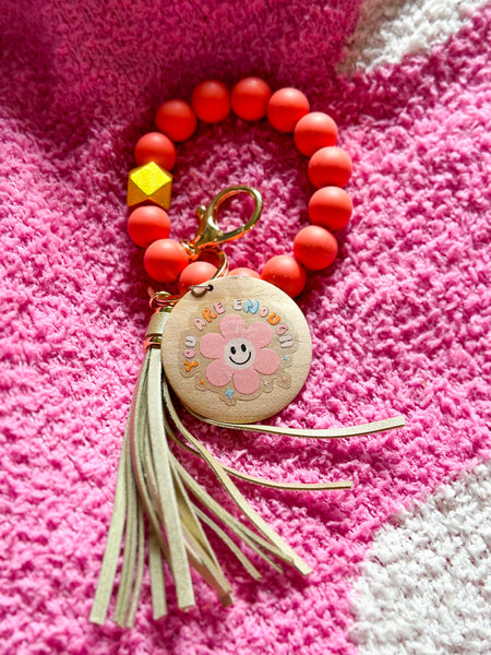 Coral You Are Enough Flower Silicone Bead Wristlet