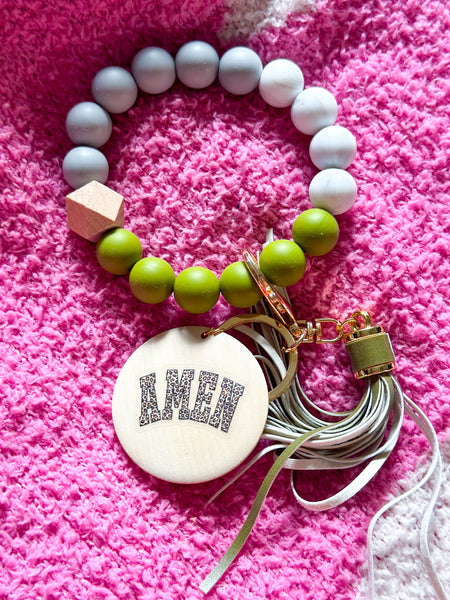 Olive Leopard Amen Silicone Bead Wristlet