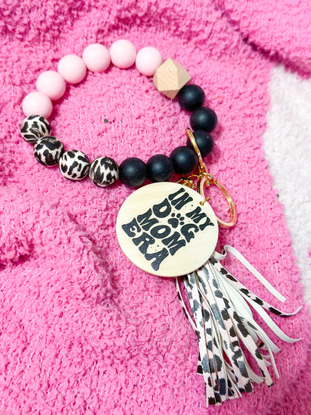 Light Pink Leopard In My Dog Mom Era Silicone Bead Wristlet