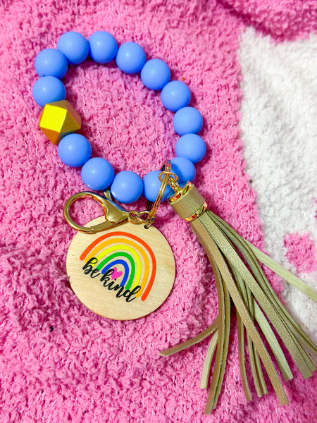Blue Be Kind Rainbow Silicone Bead Wristlet