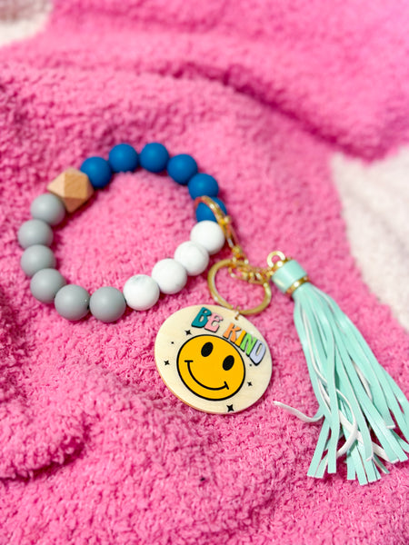 Dark Teal Be Kind Smiley Silicone Bead Wristlet
