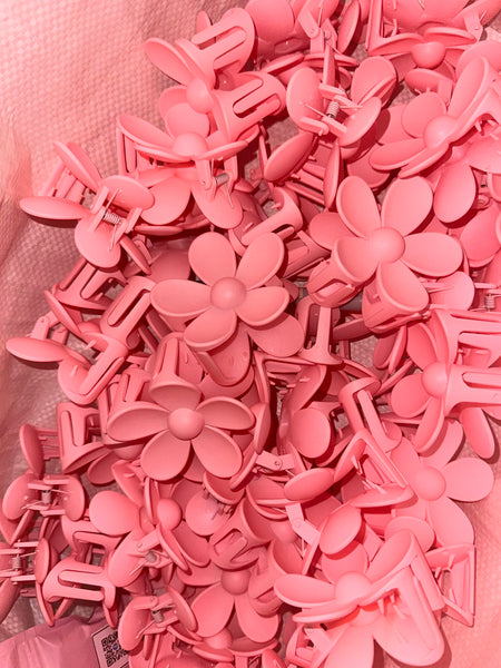 Pink Flower Hair Clips