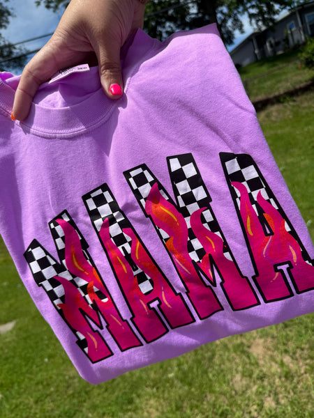 COMFORT COLORS Hot Mama Checkered Printed Tee - Neon Magenta