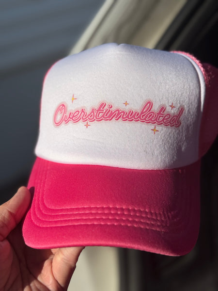 Pink & White Trucker Hat - Overstimulated
