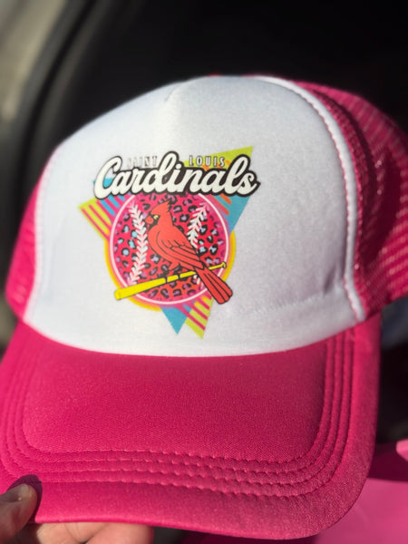Pink & White Trucker Hat - Neon Glow St. Louis Baseball