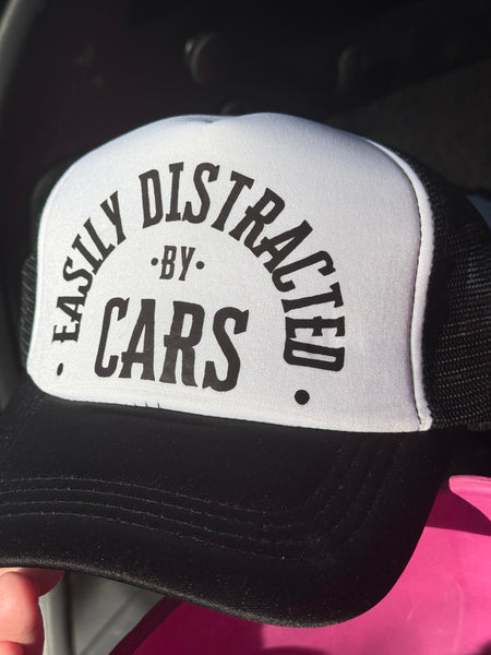 Black & White Trucker Hat - Easily Distracted by Cars