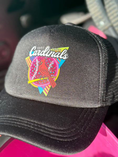 Black Trucker Hat - Neon Glow St. Louis Baseball