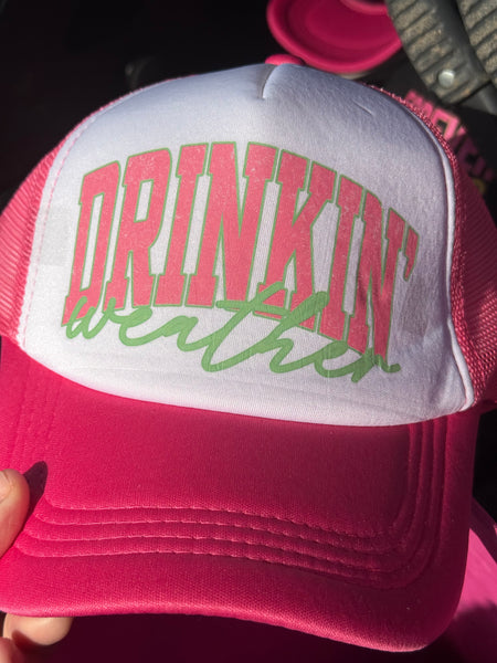 Pink & White Trucker Hat - Drinkin' Weather