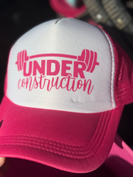 Pink & White Trucker Hat - Under Construction