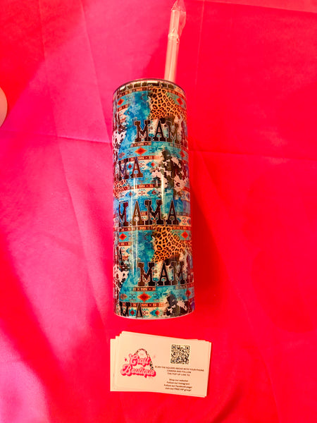 Mama Cow Print/Turquoise 20 oz Tumbler