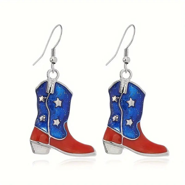 Patriotic Cowboy Boot Dangle Earring