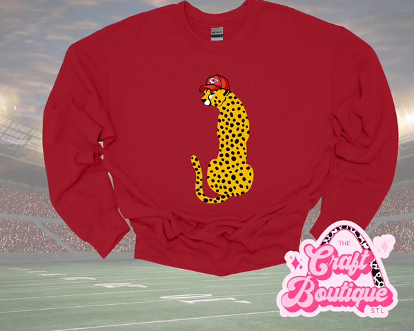 Boujee Leopard KC Hat Printed Sweatshirt - Heathered Dark Red