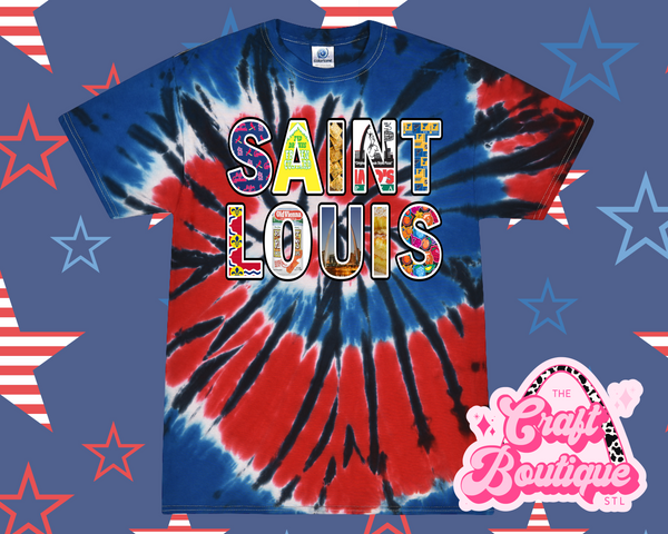 Saint Louis Treasures TIE DYE EDITION Printed Tee - Red/White/Blue Tie Dye